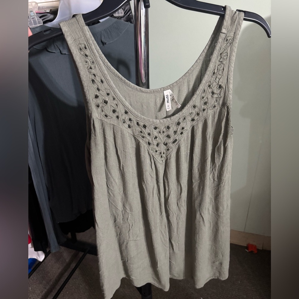 Olive green Embroidered Tank Top